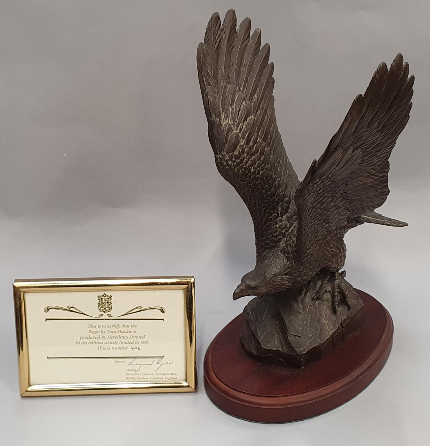 Heredites limited edition eagle by Tom Mackie 406/500 with certificate 32x15.5x21cm.