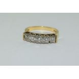 Diamond 5 stone approx. 50 points 18ct gold ring, Size K +