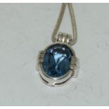 Vintage large Swiss blue topaz 925 silver pendant