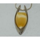 1970's egg yolk amber 925 silver pendant.