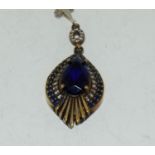 Vintage Sapphire and paste gold on silver large pendant.