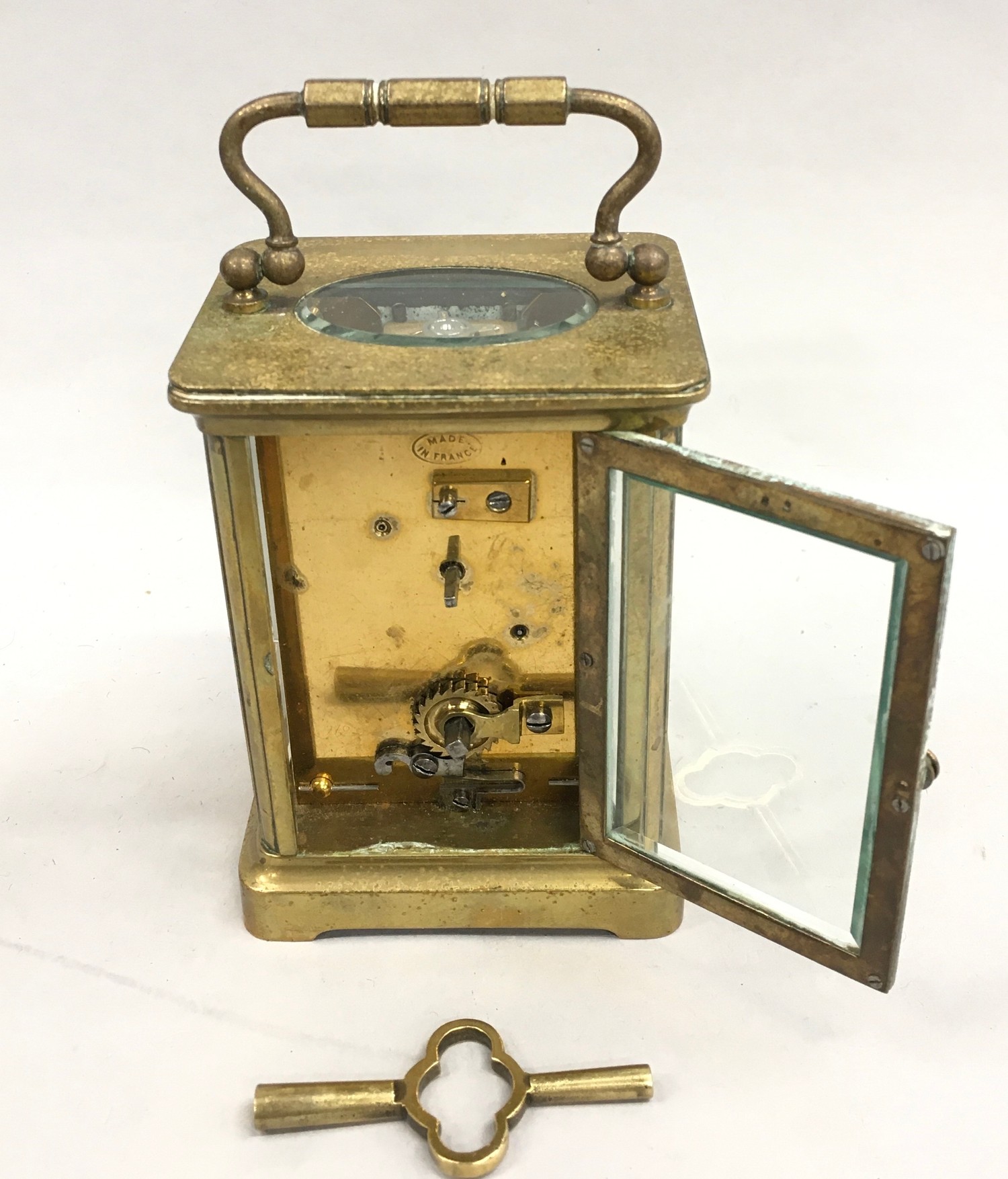 Brass cased carriage clock with key marked M.M.C France working - Image 3 of 6