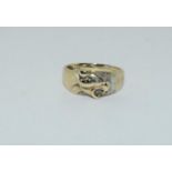 9ct gold leporard head ring hallmarked for diamond in need of good clean size Q