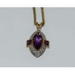 9ct gold amethyst possibly diamond pendant necklace.