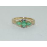Emerald and Accent Diamond gold on silver ring, Size P