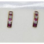 9ct gold diamond and ruby half hoop earrings