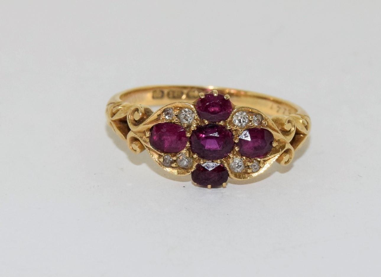 18ct gold ladies antique diamond and ruby ring size Q - Image 6 of 6