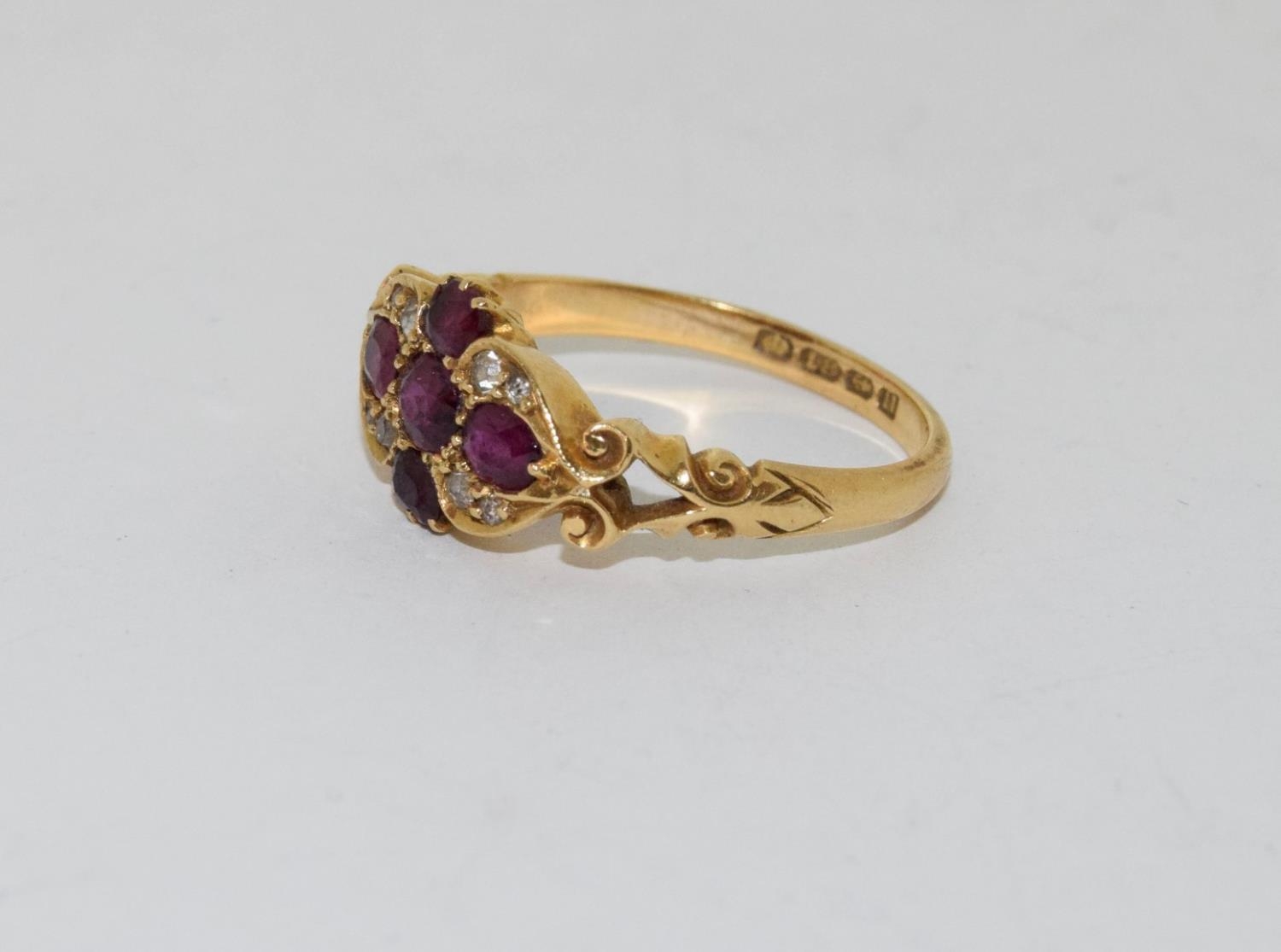 18ct gold ladies antique diamond and ruby ring size Q - Image 4 of 6