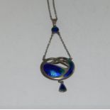 Charles Horner Art Nouveau silver and enamel Celtic knot pendant, 1918 with silver chain.