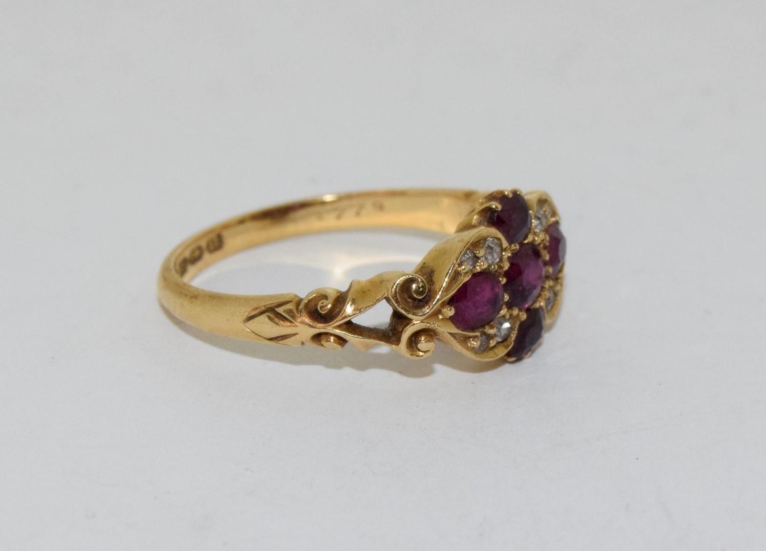 18ct gold ladies antique diamond and ruby ring size Q - Image 5 of 6