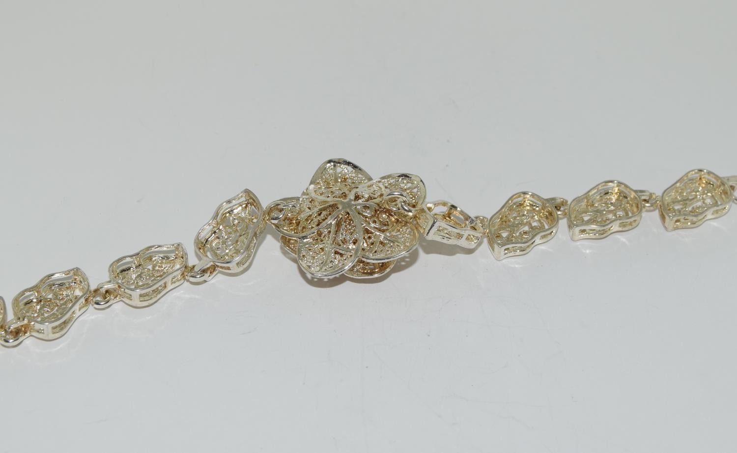 925 Silver Floral Bracelet and matching ring. - Image 4 of 4