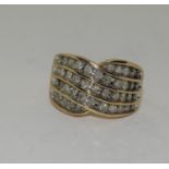 9ct gold diamond Wave set ring approx 1ct diamond size P