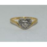 Vintage 18ct gold Diamond heart ring. Size P 1/2