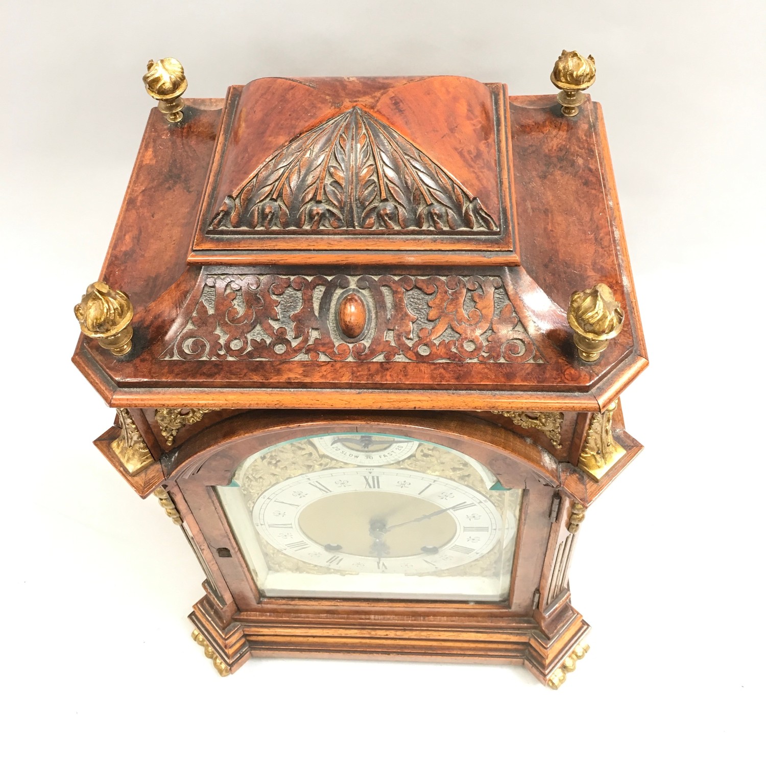 Walnut ormalu mounted striking bracket clock on brass feet with brass dial ,manufactured by - Image 2 of 9