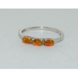 Ethiopian fire opal 925 silver ring, size S 1/2.