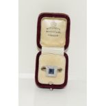 18ct gold and platinum ladies art deco diamond and Cylon sapphire ring size O