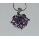 A large Amethyst daisy cluster 925 silver pendant.