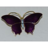 Marius Hammer Art Deco silver gilt and enamel butterfly brooch, Marked 930s and makers mark.