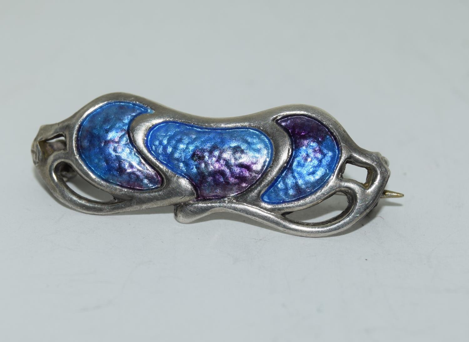 Charles Horner Art Nouveau silver and enamel brooch, Chester 1911