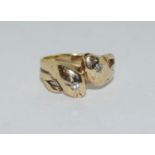 9ct gold diamond eyes snake ring size S