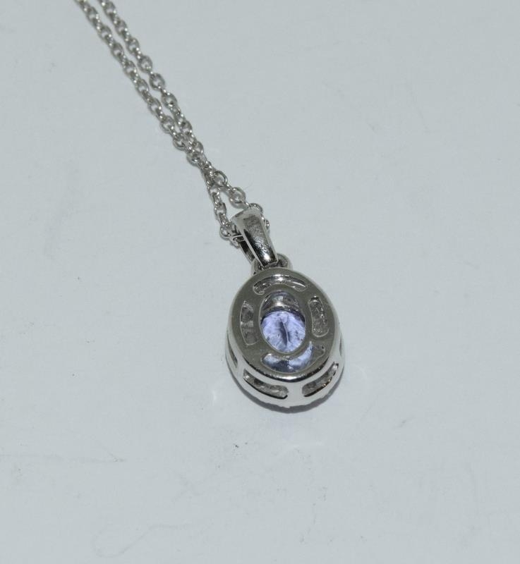 An 18ct white gold Tanzanite and Diamond pendant necklace of 90 points Approx. - Image 3 of 4