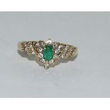Diamond/Emerald 9ct gold ring size M