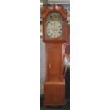 Oak cased 8 day long case clock,with painted face named as "The Common Coldstream" with fusee