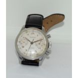 Olma 17 jewel incabloc antimagnetic chronograph watch on fitted leather strap 34cm across watch face