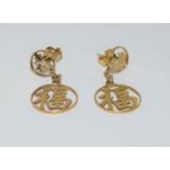 14 ct gold tested Chinese design earrings