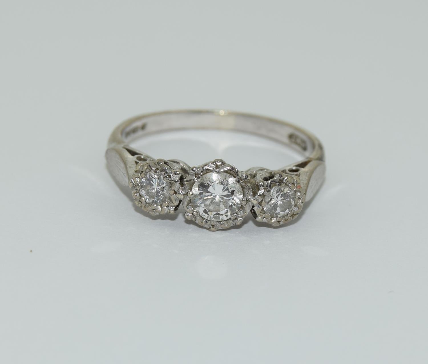 18ct white gold ladies three stone diamond ring, 80 points approx. - Image 6 of 6