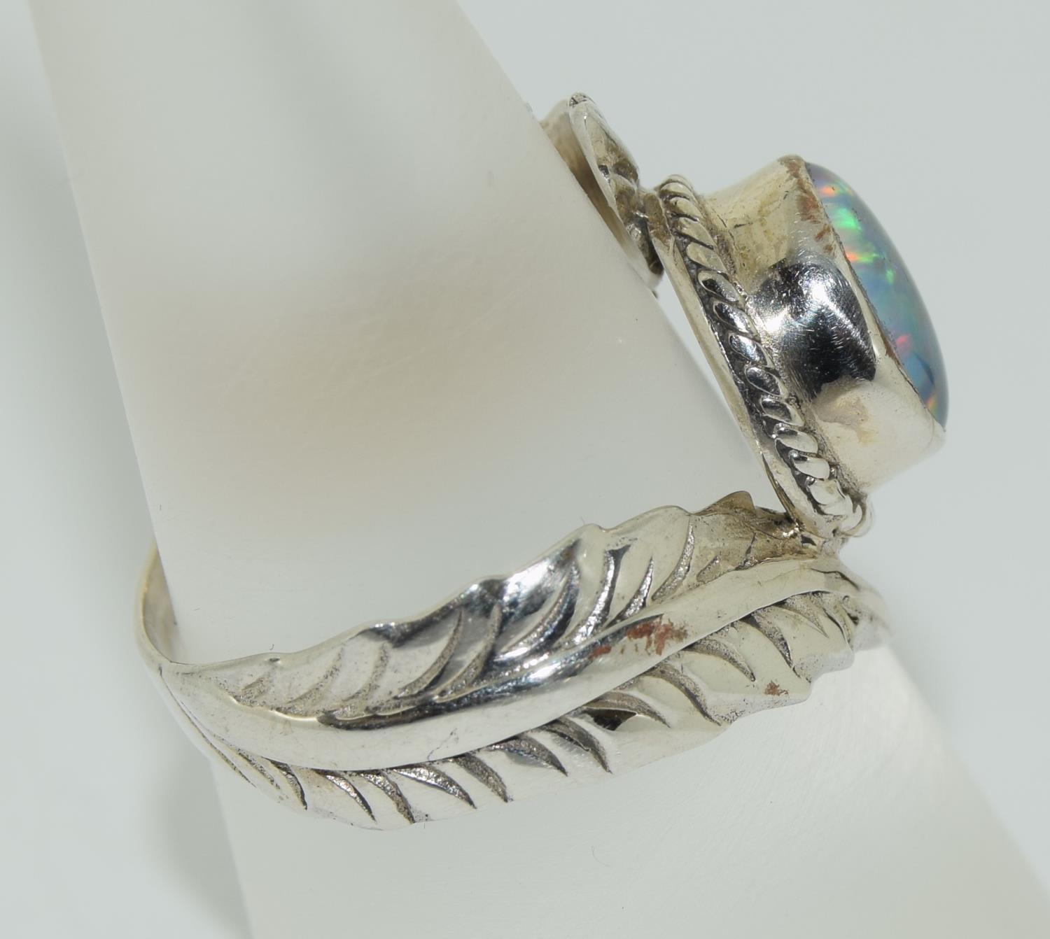 A Black opal triplet 925 silver ring, Size P. - Image 2 of 3