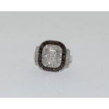 Diamond white/champagne silver ring Size S