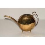 Watering can in the manner of Christopher Dresser, brass with copper trim, overall length 12",