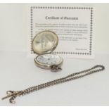 Silver Hunter pocket watch with watch chain and original papers