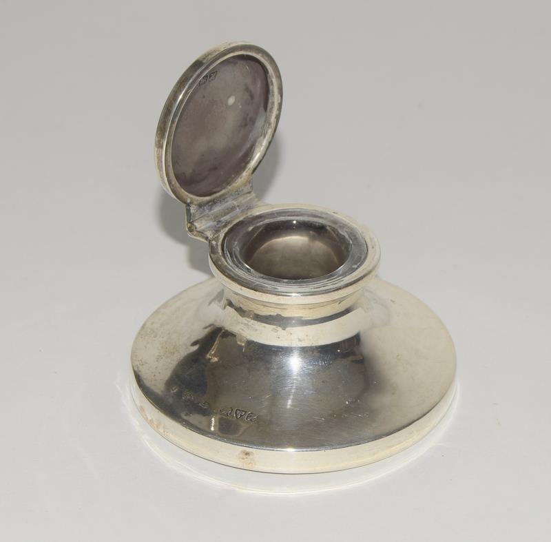 Silver tall posy vase ,silver ink well,and silver dressing table pot - Image 4 of 5