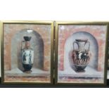 Pair gilt frame Grecian urn pictures furnishing prints 89x73cm