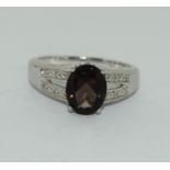 9ct white gold ladies smokie quarts ring size N