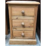 Vintage country pine three drawer bedroom chest 75x47x37cm.