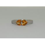9ct white gold amber stone set ring size N