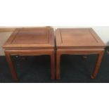 Pair Chinese hardwood lap tables "Far Eastern Furnishings Co." Hong Kong each measuring 52x51x51cm.