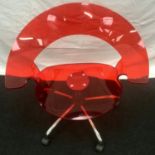 Modern contemporary red bent plastic designer office gas lift swivel chair.