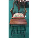 Childs country wheel back windsor chair together a wrought iron magazine rack chair 80x50x45cm