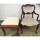 Reproduction mahogany framed carver dining chair upholstered in beige fabric together with a beige