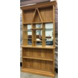 Modern light oak dresser with mirror back 204x106x23cm.