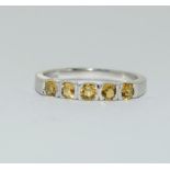 9ct white gold ladies amber colour ring size N