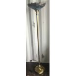 Modern brass standard lamp with tiffany style glass shade 176cm tall.