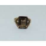 9ct gold ladies antique smokie quarts ring size Q