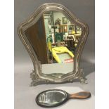 Silver hallmarked easel back dressing table mirror together with a wood backed handheld mirror.