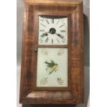 Wood cased American chimming wall clock working