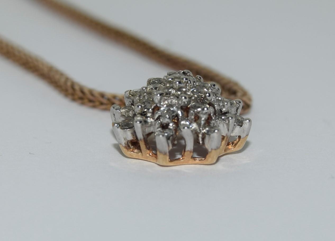 Ladies diamond pendant set with 0.53ct hallmarked on heavy 9ct gold box chain - Image 5 of 6